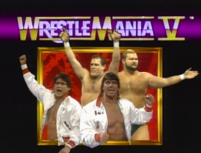4/2/1989

The Brain Busters defeated Strike Force at WrestleMania V from Trump Plaza in Atlantic City, New Jersey.

#WWF #WWE #WrestleManiaV #TheBrainBusters #ArnAnderson #TheEnforcer #TullyBlanchard #StrikeForce #TitoSantana #RickMartel #TheModel