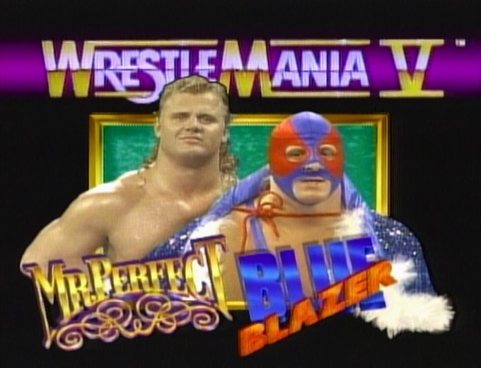 4/2/1989

Mr. Perfect defeated The Blue Blazer at WrestleMania V from Trump Plaza in Atlantic City, New Jersey.

#WWF #WWE #WrestleManiaV #MrPerfect #CurtHenning #BlueBlazer #OwenHart #KingOfHarts