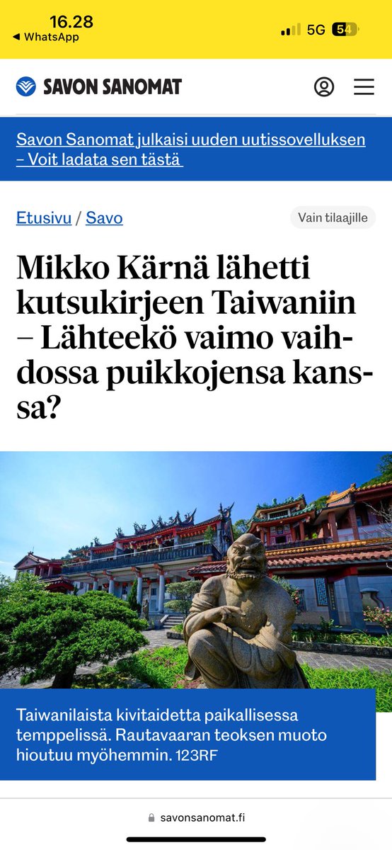 Jahas! En arvannutkaan, et eka avioliittovuosi oli ihan niin raskas, että pitää suunnitella vaimon lähettämistä vaihtoon. En tiennytkään, et tää oli tämmönen projekti. Pitääkö alkaa googlata Taiwanin oopperoista vai miten <a href="/KarnaMikko/">Mikko Kärnä 🇫🇮🇺🇦</a>? 😂
#päivännaurut #rautavaara
<a href="/Savon_Sanomat/">Savon Sanomat</a>