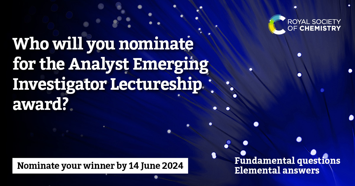 📢The Analyst Emerging Investigator Lectureship is now open for nominations. Be sure to share and send us your nominations by 14th June 2024 🎉! 🔗 rsc.org/journals-books…