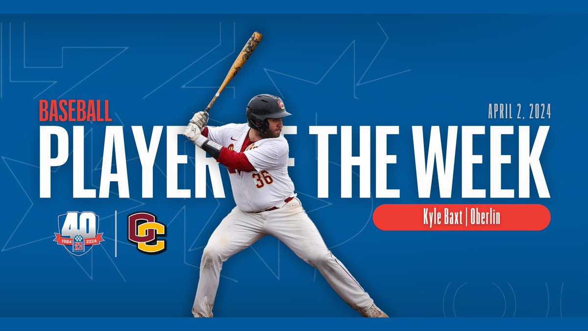 .@NCAC Baseball Player of the Week: Kyle Baxt of @Yeo_Baseball

#NCACPride | #NCACFamily | #ncacbb

📰 tinyurl.com/yxr88esb