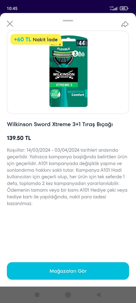 Hadi uygulamasında sürekli gösterdiğiniz bu ürün hiçbir marketinizde satılmıyor neden satmadığınız bir ürünü bu uygulamada gösteriyorsunuz!!!