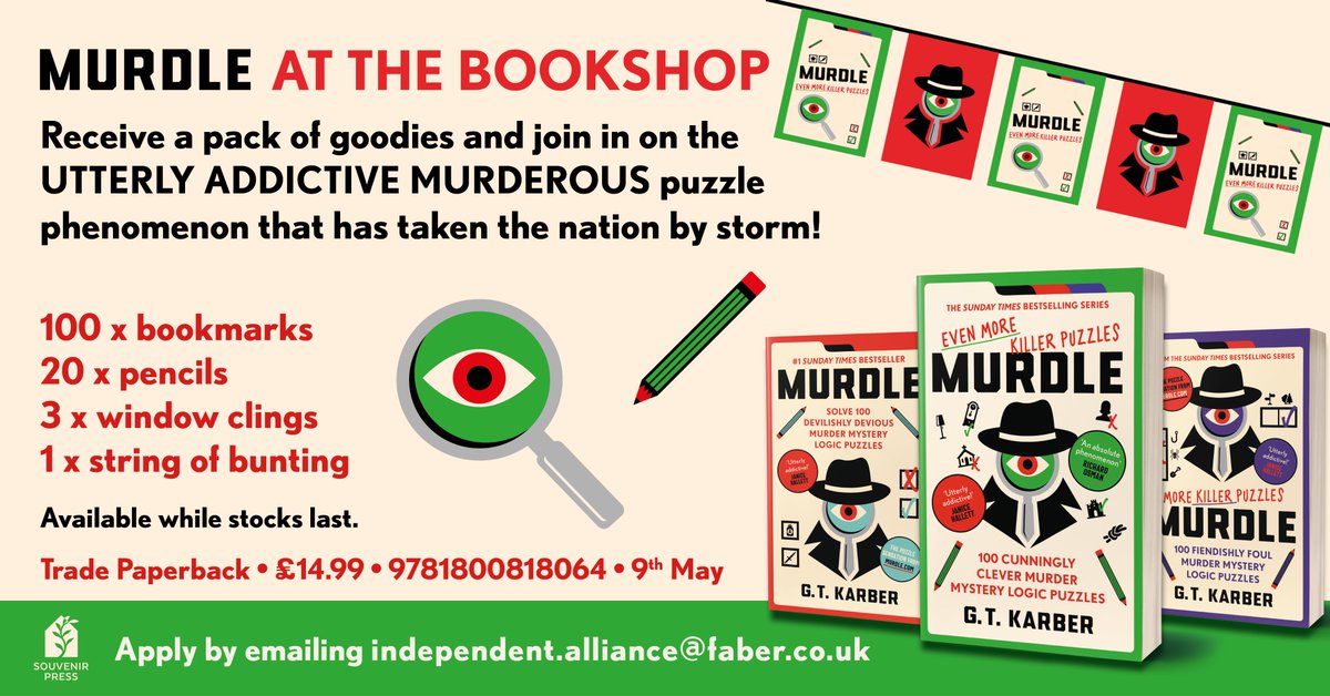It's Murdle at the Bookshop! Indie booksellers- let us know if you'd like a murderous POS pack to celebrate the publication of MURDLE- Even More Killer Puzzles this May!