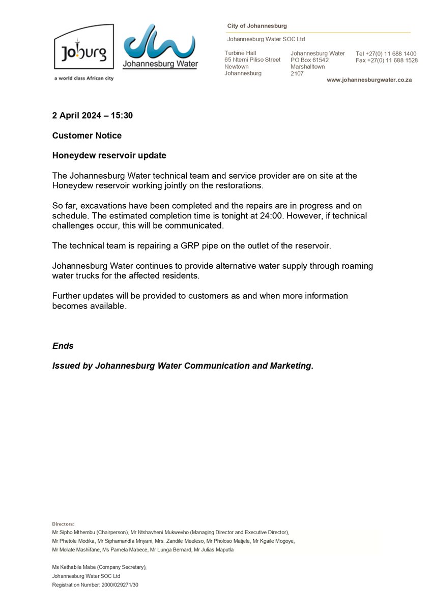Johannesburg Water tweet media