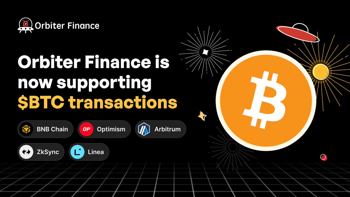 🛸 Everyone! Big news! 🚀 Orbiter Finance has just expanded its horizons by enabling $BTC transactions! 🌐 🔗 Early gate: orbiter.finance/?source=Arbitr… 😊 Stay ahead with Orbiter Finance's latest innovations!