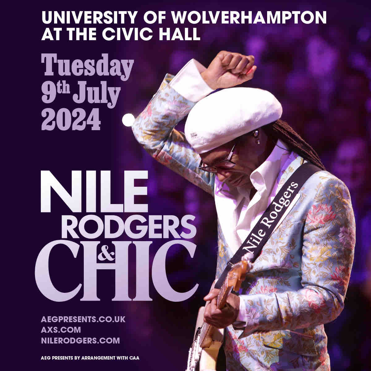 Wolverhampton! We’re coming to the University of Wolverhampton at The Civic Hall on Tues 9 July. Tickets are on sale Friday at 10am – see you there! nilerodgers.com/events-list