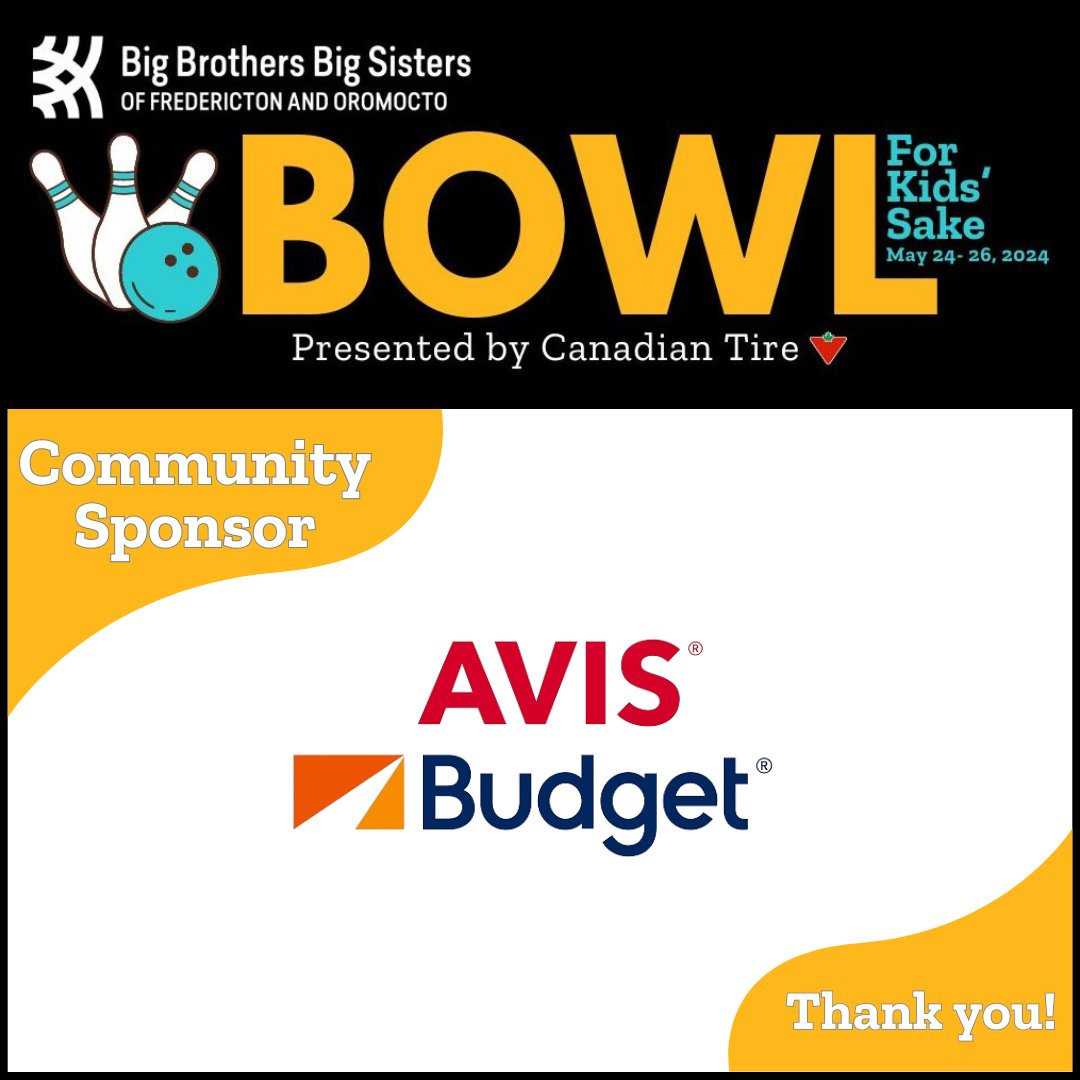 ✨Thank you AVIS BUDGET FREDERICTON✨for steering our way to support @BBBSFreddyOromo's Bowl for Kids' Sake fundraising drive! Your sponsorship helps us build positive, caring relationships critical to a young person's development. To become a sponsor, please call: 506-458-8941.