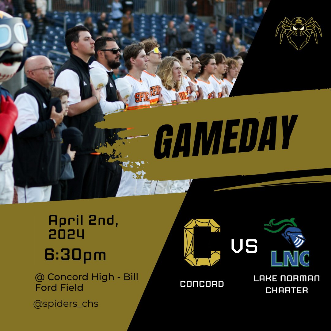Gameday at Home tonight @ 6:30! Come out and support your Spiders as they take on Lake Norman Charter under the lights at  Bill Ford Field. ⚾️🥎 #WeAreConcord #GoSpiders