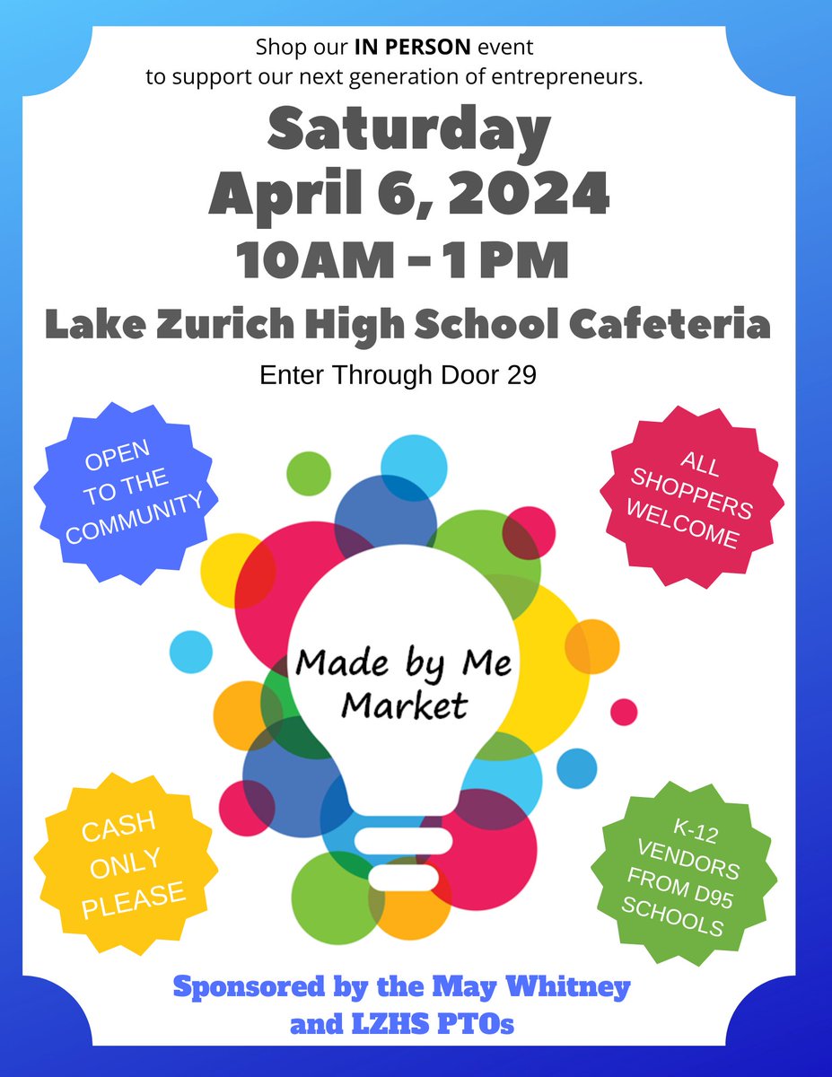 LZHS PTO (@lzhspto) on Twitter photo Come shop from our student vendors this Saturday, April 6th, from 10:00 am - 1:00 pm! Open to the public, free to attend. Cash only please! <a href="/GalltKelley/">Dr. Kelley Gallt</a> <a href="/LZ95curriculum/">Zach Gimm</a> <a href="/johnwalshD95/">John L. Walsh</a> Come shop from our student vendors this Saturday, April 6th, from 10:00 am - 1:00 pm! Open to the public, free to attend. Cash only please! <a href="/GalltKelley/">Dr. Kelley Gallt</a> <a href="/LZ95curriculum/">Zach Gimm</a> <a href="/johnwalshD95/">John L. Walsh</a>