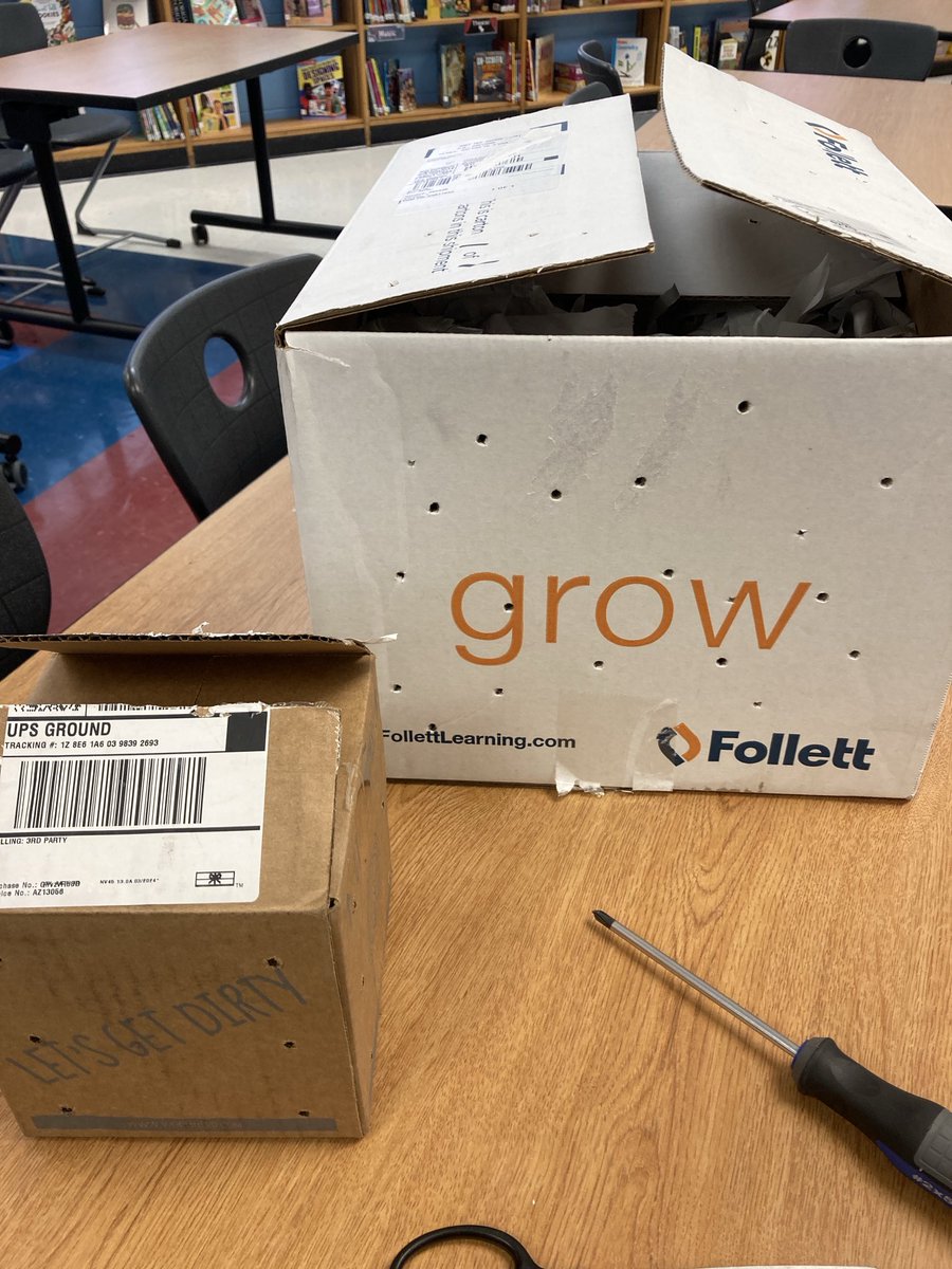 I am using a ⁦@FollettLearning⁩ box to attempt #vermicomposting in the #schoolgarden.  Worms were from ⁦@DonorsChoose⁩.  #making #schoollibrary