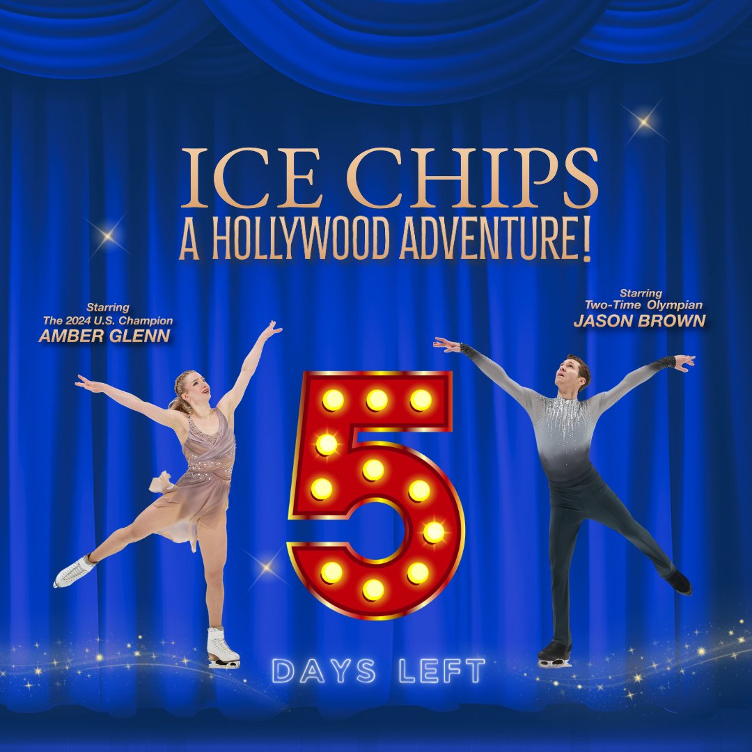 In just five days, 2024 U.S. Champion Amber Glenn and Two-Time Olympian Jason Brown are coming to The Skating Club of Boston to star in Ice Chips 2024: A Hollywood Adventure. Get your tickets: bit.ly/41XNDJt #IceChips24 #AHollywoodAdventure