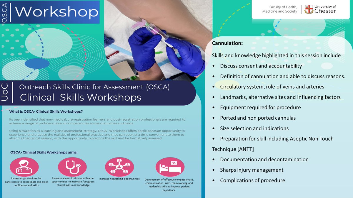 OscaWorkshop's tweet photo. Are you a non-medical, clinical staff, or post-registration professional in need of formative assessment on cannulation?
OSCA-Workshop is holding a Cannulation Workshop on Monday 8th April 2024.

You can purchase tickets below:
https://t.co/Cvj9GYDN2b

#cannulation #assessment https://t.co/8ASfDtpP12