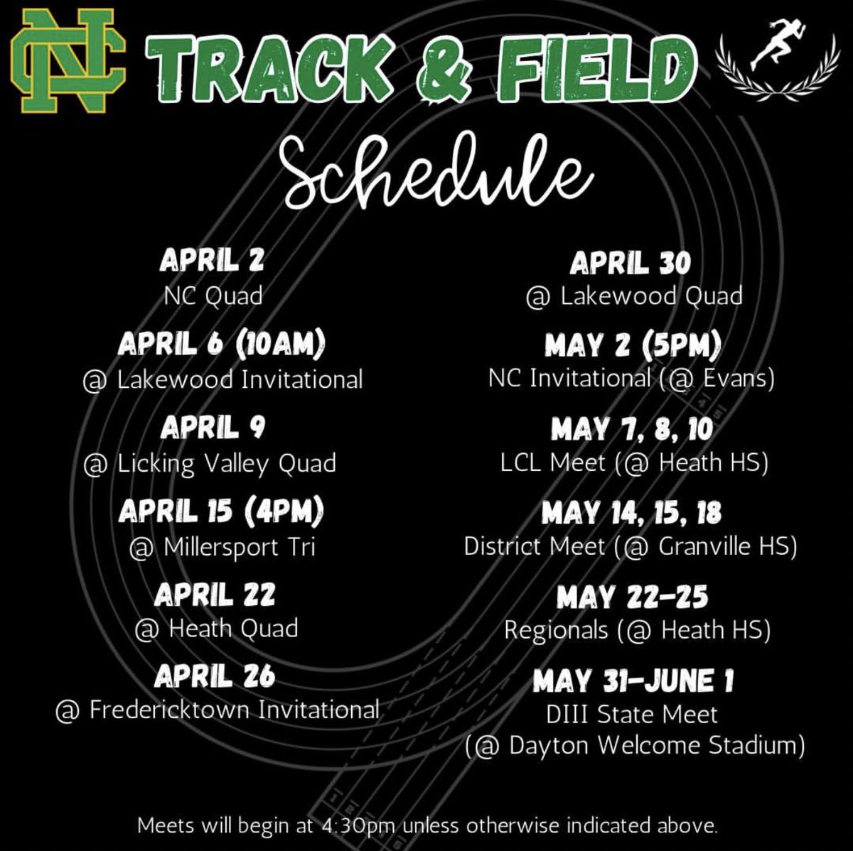 🏃‍♂️TRACK SCHEDULE 🏃‍♀️