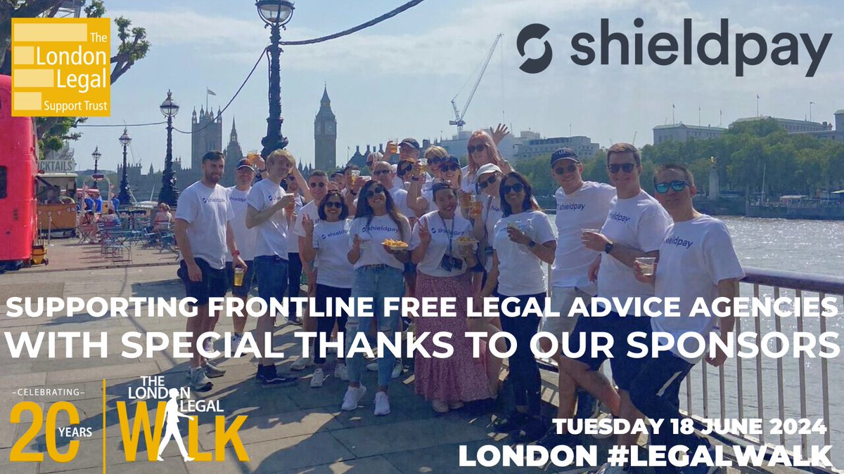 We’re very excited to be celebrating the 20th anniversary of the London #LegalWalk this year! This milestone wouldn’t be possible without our wonderful sponsors, like @shieldpay. Thank you for supporting #AccessToJustice🌟 #20YearsOfJustice