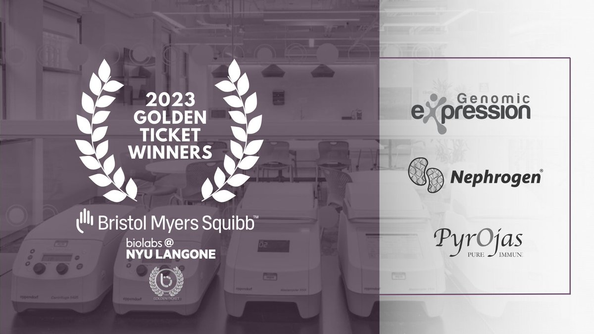 Congratulations to Genomic Expression, Nephrogen and Pyrojas on each earning a prestigious 2023 @bmsnews Golden Ticket! We wish you all the best on your journey of scientific discovery and huge gratitude to our sponsor @bmsnews for their steadfast support of #biotech startups.