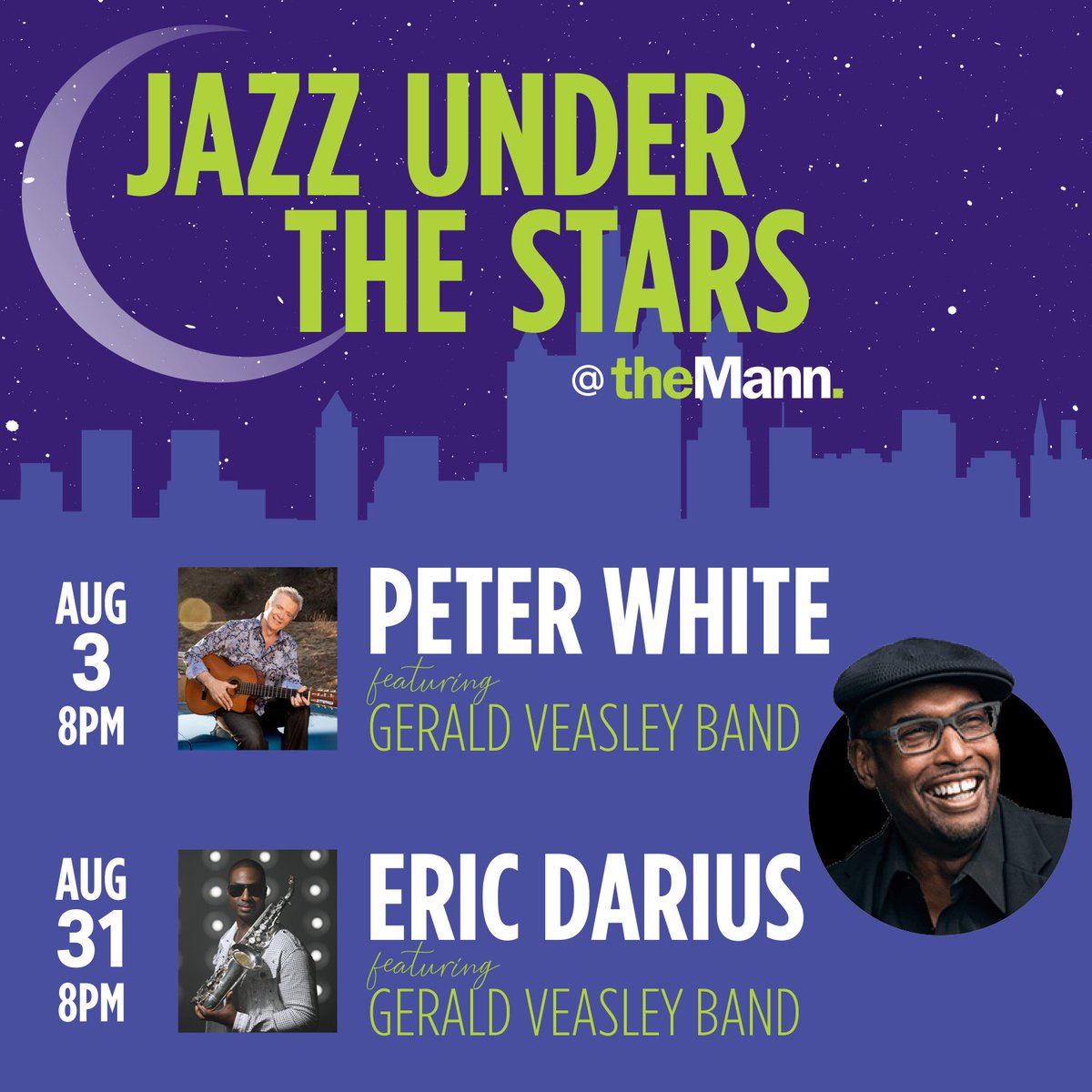 Jazz Under The Stars returns to the Mann this summer! Join us in our hilltop Crescendo tent for two intimate evenings of jazz overlooking the Philadelphia skyline. Aug. 3: @peterwhitegtr feat. @geraldveasley Aug. 31: @ericdarius feat. @geraldveasley 🎟️MannCenter.org/Jazz