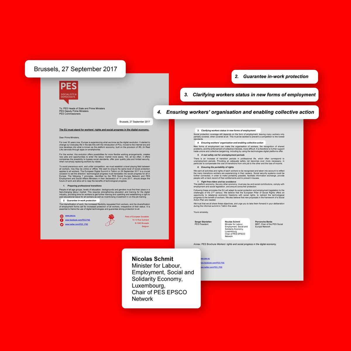 In March 2024, the #PlatformWorkersDirective was agreed by the @EUCouncil. Once adopted by the @Europarl_EN, it'll set up a European shield for platform workers’ rights. Our work as PES, together with our common candidate @NSchmitPES, dates back to 2017. Our commitment led to…