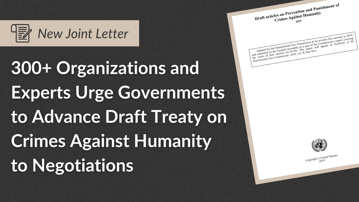 📢The draft treaty on #CrimesAgainstHumanity represents an opportunity to fill gap in international law. That's why we’re joining 300+ organizations to call on #UN Member States to make it clear that they support advancing the draft treaty #CAHtreatynow 👉 cahtreatynow.org/joint-statemen…