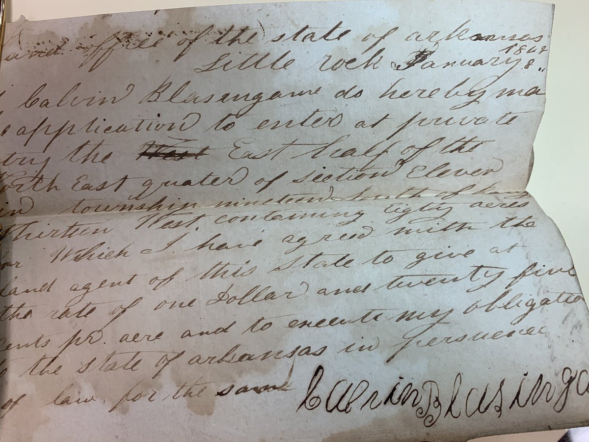 ARCOSLoffice's tweet image. The lovely script in old documents was often not the signer’s work, as seen in this specimen from the mid-19th century. Compare the signature to the rest of the document, and follow us on Facebook for more pictures from our archives. #handwriting #cursive #education