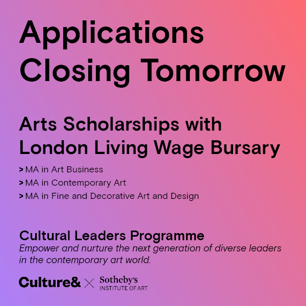 LAST CHANCE TO APPLY! Culture& x @SothebysInst Cultural Leaders Programme, for September 2024 entry. Application closes 12 noon, Wednesday 3rd April 2024 Please check our website for the application process and answers to FAQs: cultureand.org/scholarships/