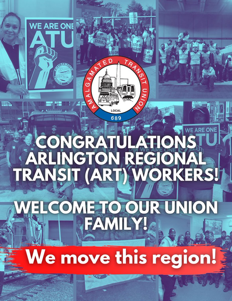 99% of ART workers voted in favor of being represented by Local 689! Congratulations and welcome to our family! atulocal689.org/press/arlingto…