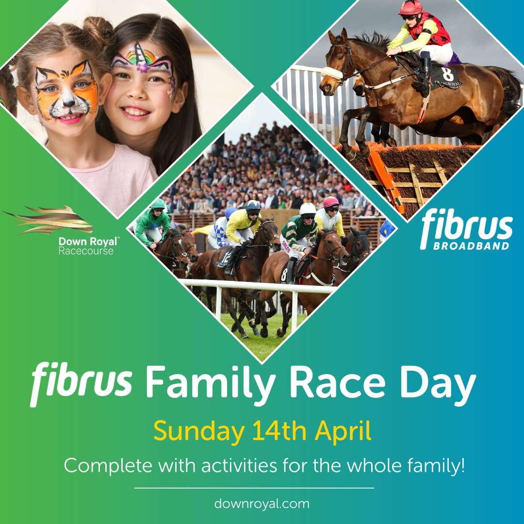 The @fibrusbroadband Family Race Day is just around the corner with less than 2 weeks to go✨ Rally up your friends and family for a fun-filled day on Sunday 14th April! ✅Gates open: 12 noon 🎟️Tickets available: downroyal.com/tickets