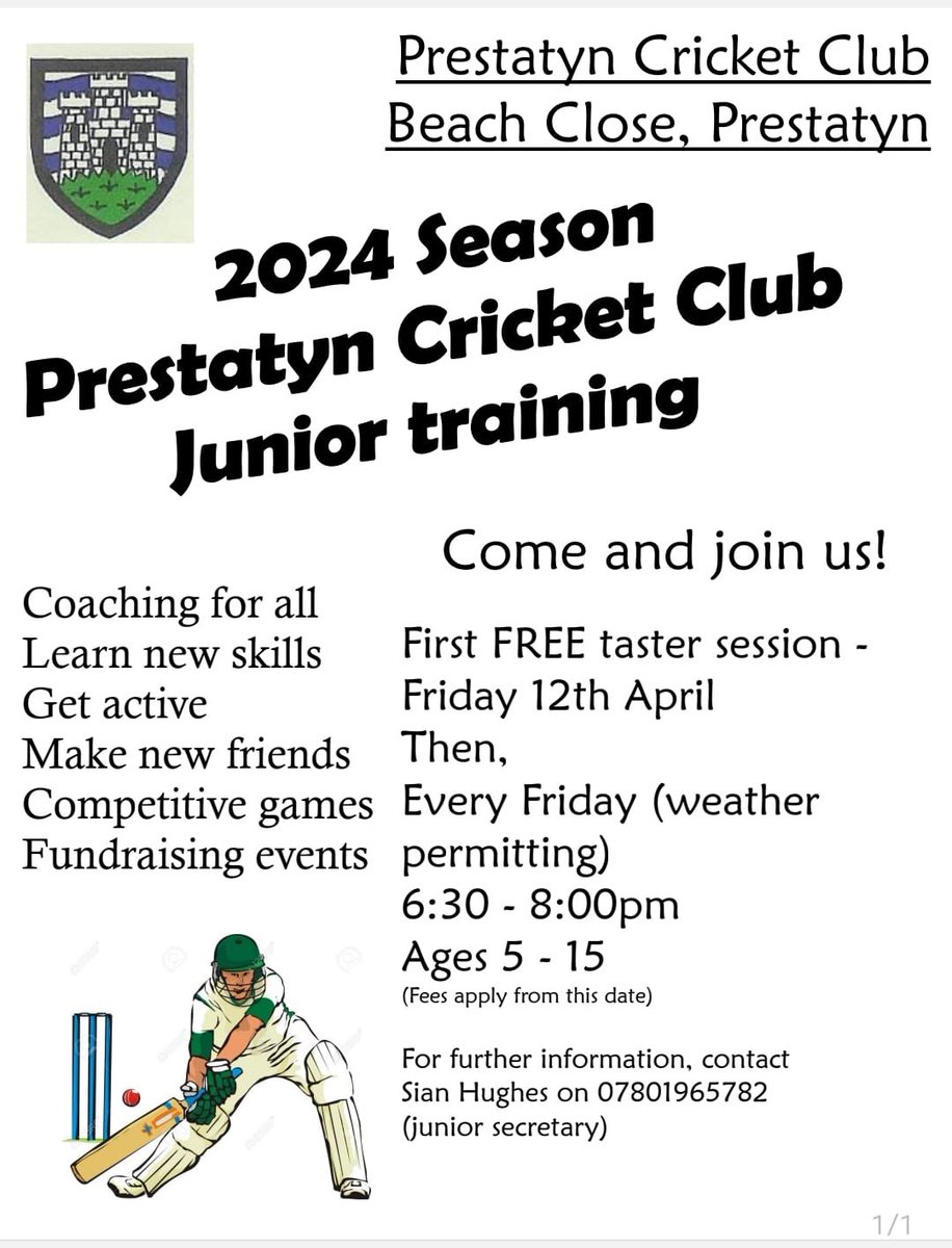 Information for our Junior Training 🏏🏏 #forzapcc