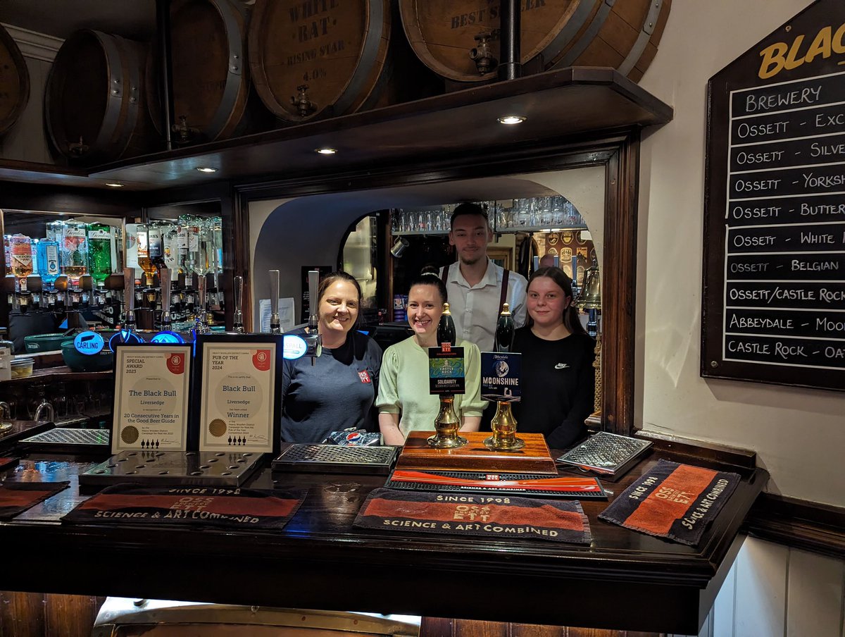 Awarded CAMRA Pub of the Year 2024 and celebrating 20 consecutive years in the Good Beer Guide at The Black Bull in Liversedge 👏🏻 A big well done to Lina and the team 🍺