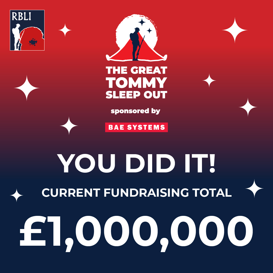 We are delighted to announce that this year's Great Tommy Sleep Out sponsored by BAE Systems has now made £1million! 🏕️ Every single individual, group and corporate partner has contributed to this success and you should all be immensely proud.