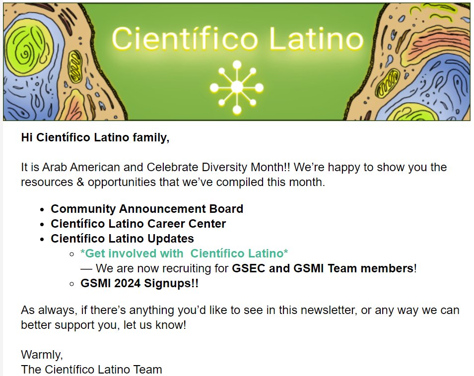 Our April Newsletter is out — take a look & subscribe for info on getting involved with the Científico Latino team, professional opportunities, and more! ⁠🌱🌺 mailchi.mp/cientificolati…