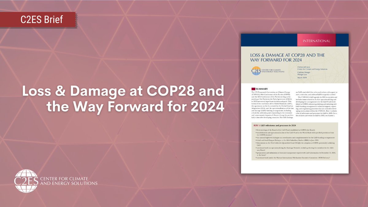 #COP28 ushered historic agreements on loss and damage including finance and technical assistance, but there is still more work to be done in 2024. 👉 Learn more about the #LossandDamage outcomes at COP28 and how to take them forward this year: c2es.org/document/loss-…