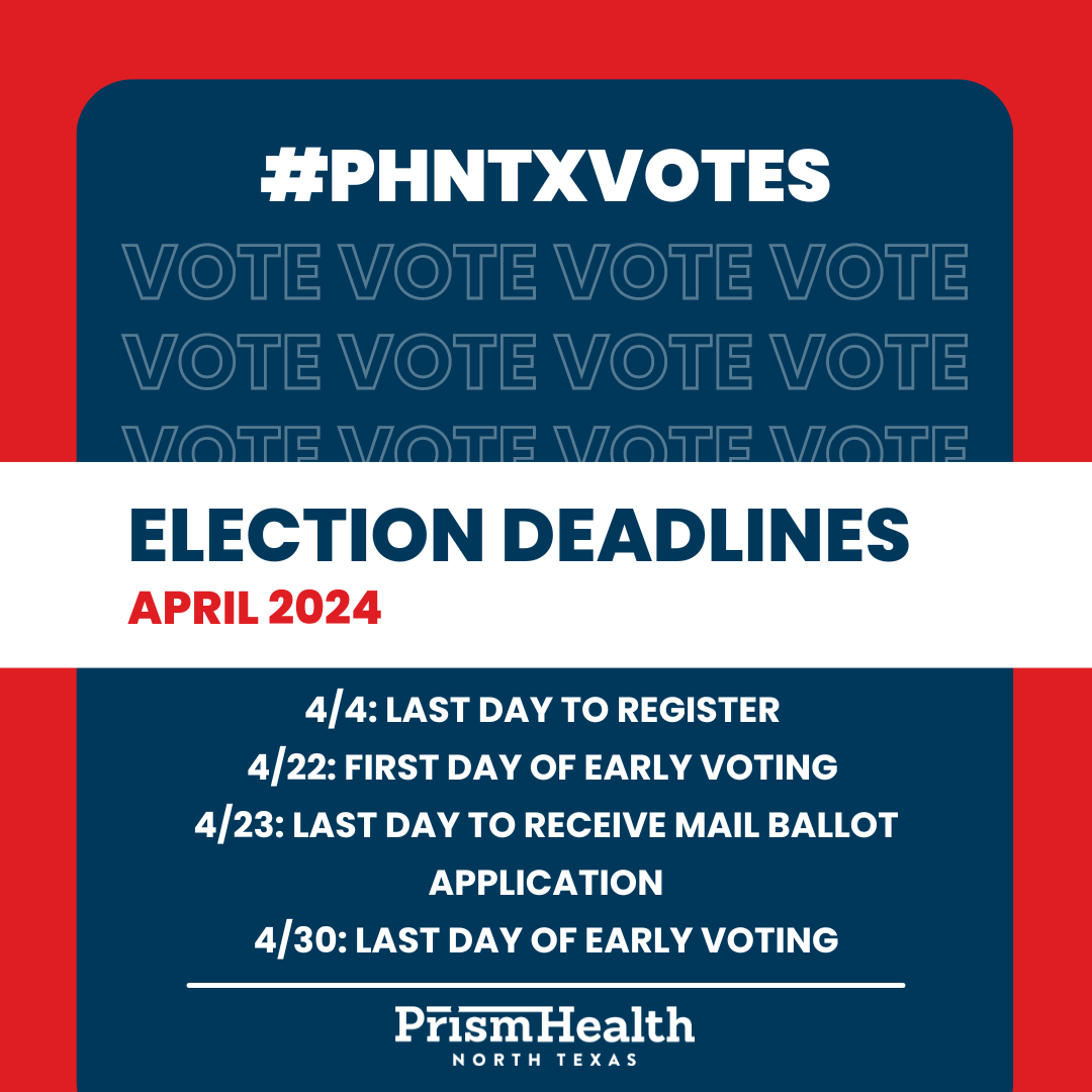 2024 is an important election year! Here are April voting deadlines to keep in mind. If you have any questions, reach out to our #PHNTX Policy, Advocacy, & #Community Engagement Team here: phntx.org/pace/ #PrismHealthNTX #PHNTXvotes #Health #SexualHealth