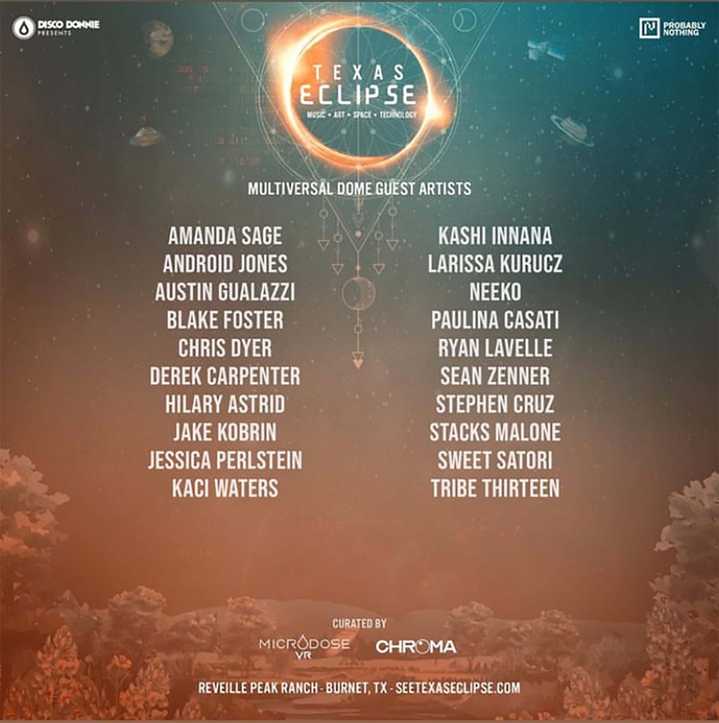 Android Jones (@android_jones) on Twitter photo The team is starting to arrive on site to build The Multiversal Dome!
Excited to be hosting an incredible lineup of VJs, artists & music all week long with <a href="/microdoseVR/">Microdose VR</a> & @chimera_ai
See you soon <a href="/texas_eclipse/">Texas Eclipse 2024</a>!
#texaseclipse The team is starting to arrive on site to build The Multiversal Dome!
Excited to be hosting an incredible lineup of VJs, artists & music all week long with <a href="/microdoseVR/">Microdose VR</a> & @chimera_ai
See you soon <a href="/texas_eclipse/">Texas Eclipse 2024</a>!
#texaseclipse