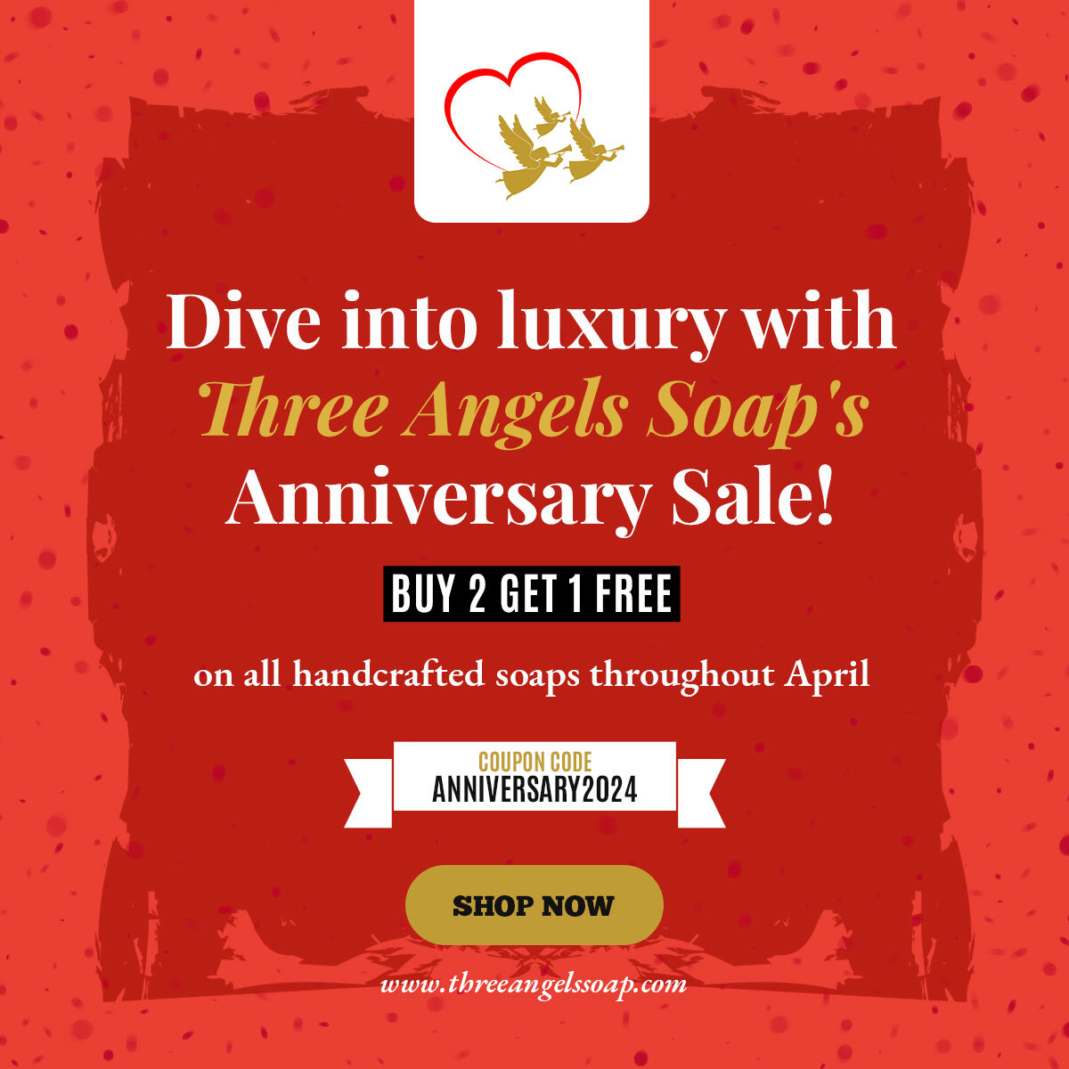 🎉✨ Exciting News! Three Angels Soap is turning another fabulous year older, and we're celebrating with a bang! 🎊 Join us in commemorating our Anniversary Sale throughout the entire month of April! 🌟

Coupon Code: Anniversary2024

#ThreeAngelsAnniversary #Buy2Get1Free