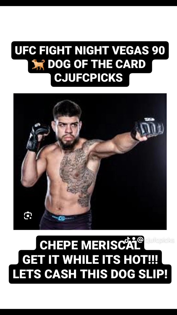 Dog of the card time for UFC FIGHT NIGHT VEGAS 90! #MMATwitter #GamblingX #UFCVegas90 #UFCFightNight #ChepeMariscal #ufcpicks #ufcpredictions #ufcnews #ufcvideo #ufchighlights #ufcpodcast #mmanews #mmavideo #mmahighlights #fight #knockout #submission #tapout #fyp #cjufcpicks