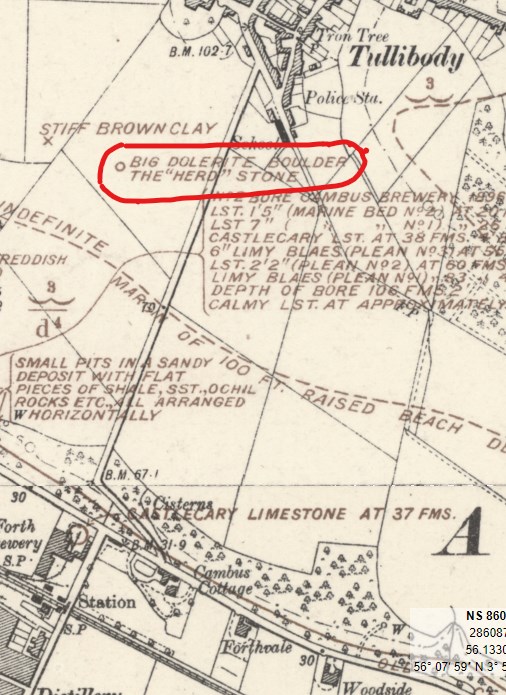 Researching the Tullibody 'Herd Stone' later changed to be WW memorial site. #oldstone #megaliths #cambus #Tullibody #oldmaps