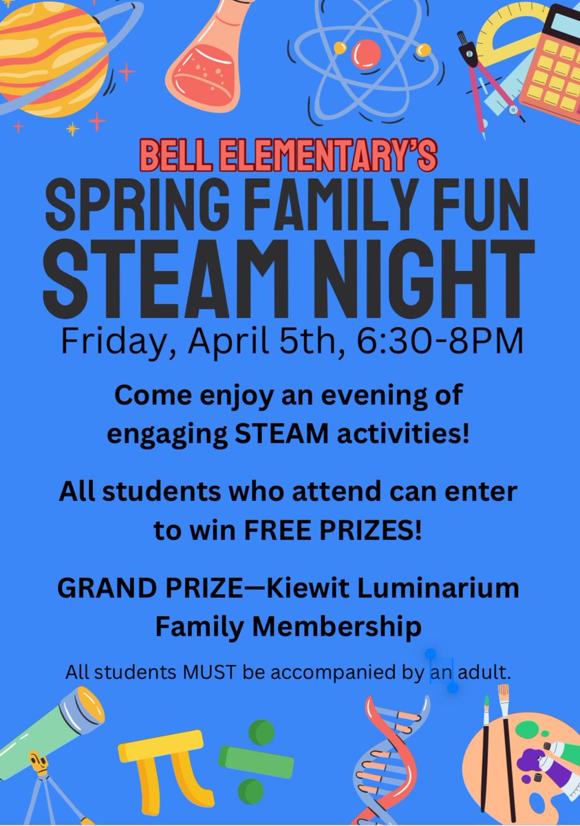 BellElementary's tweet image. Come to Bell TEAM Night on Friday, April 5th!
