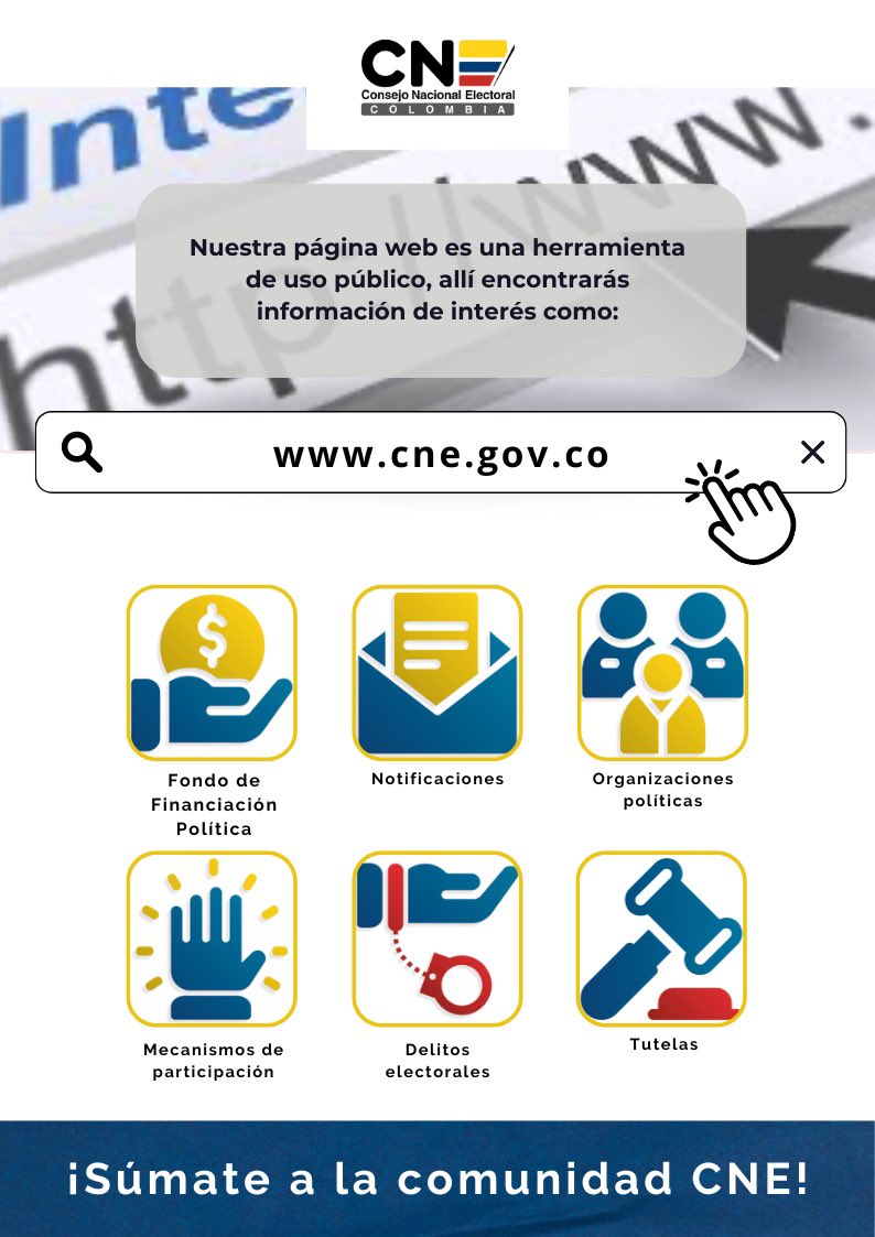 Nuestra página web es una herramienta de uso público, allí encontrarás información de interés. ¡Súmate a la comunidad CNE!