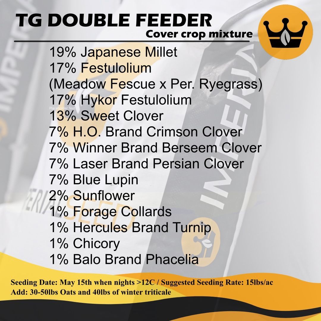 TG Double Feeder is a cover crop mixture with a higher grass component to provide tonnes or grazing days. It's great for areas with manure applications.🌱