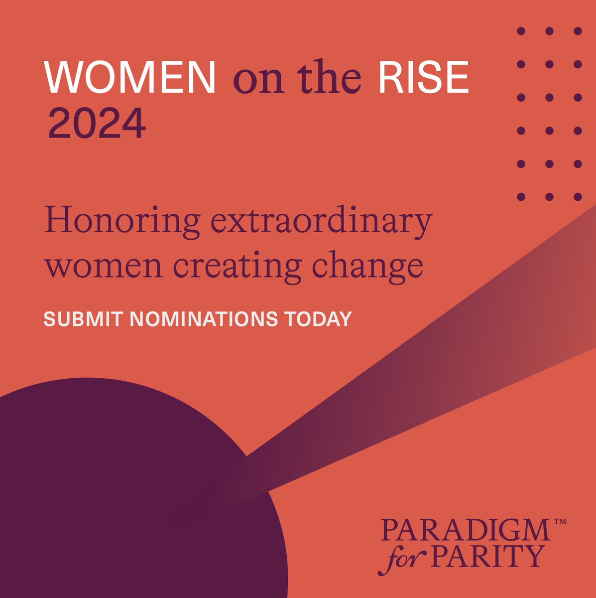 Do you know an extraordinary woman at your company who is making some serious 🌊 Show her the impact she has by honoring her with a nomination as a Woman on the Rise! This prestigious recognition is available to all Paradigm for Parity member companies. ow.ly/SlXv50R28Io