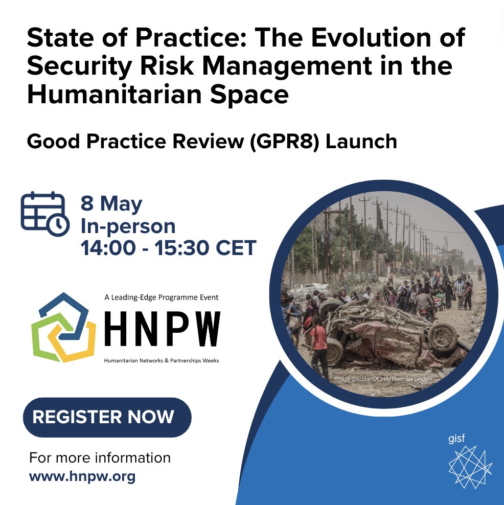 📣 A new report, co-authored by GISF and @humoutcomes, assesses the capacities, dilemmas, and challenges in humanitarian SRM. Join us at #HNPW 2024, where we'll come together for a discussion on the state of SRM and where the sector can go from here. ➡️ vosocc.unocha.org/Report.aspx?pa…