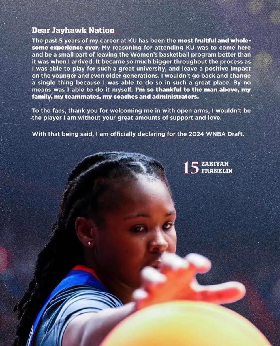 What a great career Zakiyah! #BD4L @KUAthletics @KUWBball