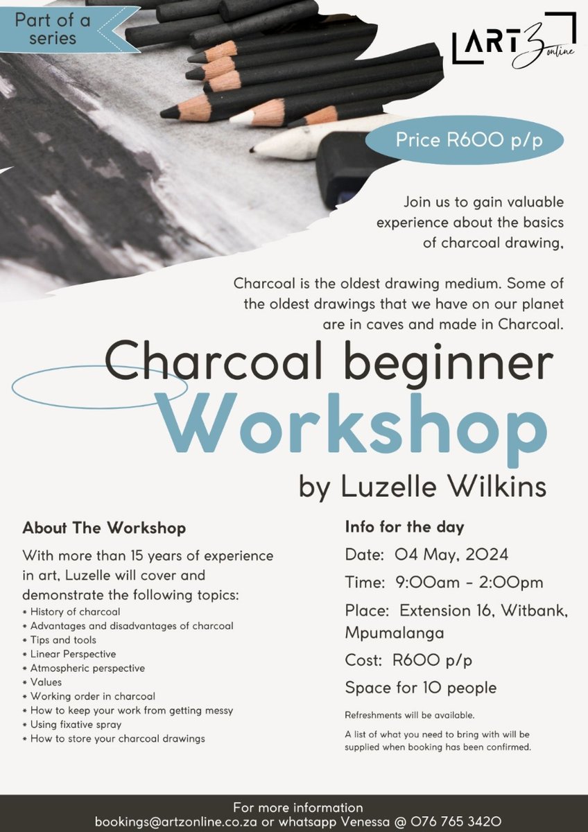 CompuTweak's tweet image. This is part of a series for Charcoal lovers, start your journey today and fall in love with charcoal.

Contact Venessa for more information @ 076 765 3420🧑‍🎨