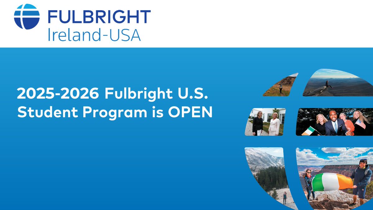 The 2025-26 U.S. #Fulbright Student competition is OPEN! The Fulbright U.S. Student Awards are grants for U.S. citizens to complete postgraduate research or study over the course of one year in #Ireland.🇺🇸🇮🇪 ➡️Deadline: October 8, 5pm EST ➡️More info: bit.ly/4aHgsgx