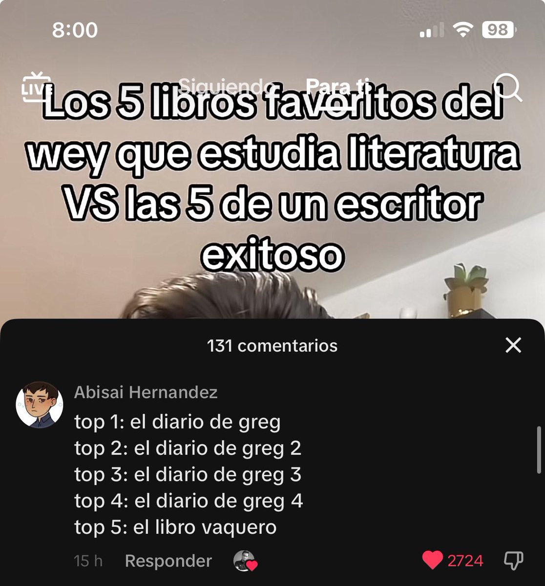 Alguien comentó mi top literario 🙏