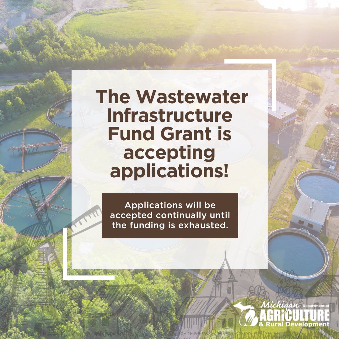 MDARD's Wastewater Infrastructure Fund Grant has funding remaining! This grant helps food and beverage businesses within Michigan to gain compliance with @MichiganEGLE 's environmental regulations. To learn more about this and other MDARD grants, visit bit.ly/3Ohlk27