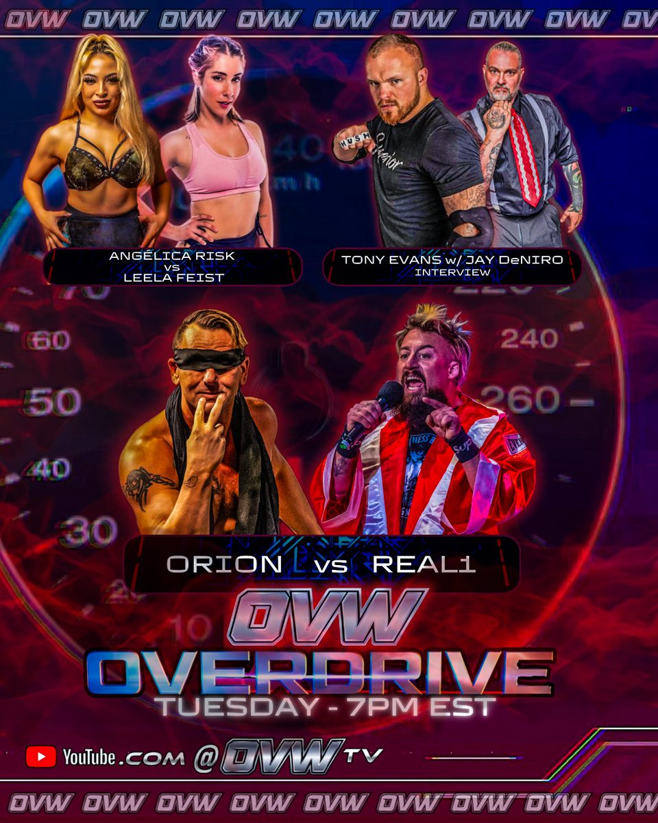 HOW YOU DOIN?! #TONIGHT we return with an all-new edition of #OVERDRIVE Real1 goes toe-to-toe with Orion Angelica Risk takes on Leela Feist And a special interview with Tony Evans and Jay DeNiro 7pm ET - at #youtube hosted by Bryan Kennison #prowrestling #newepisode