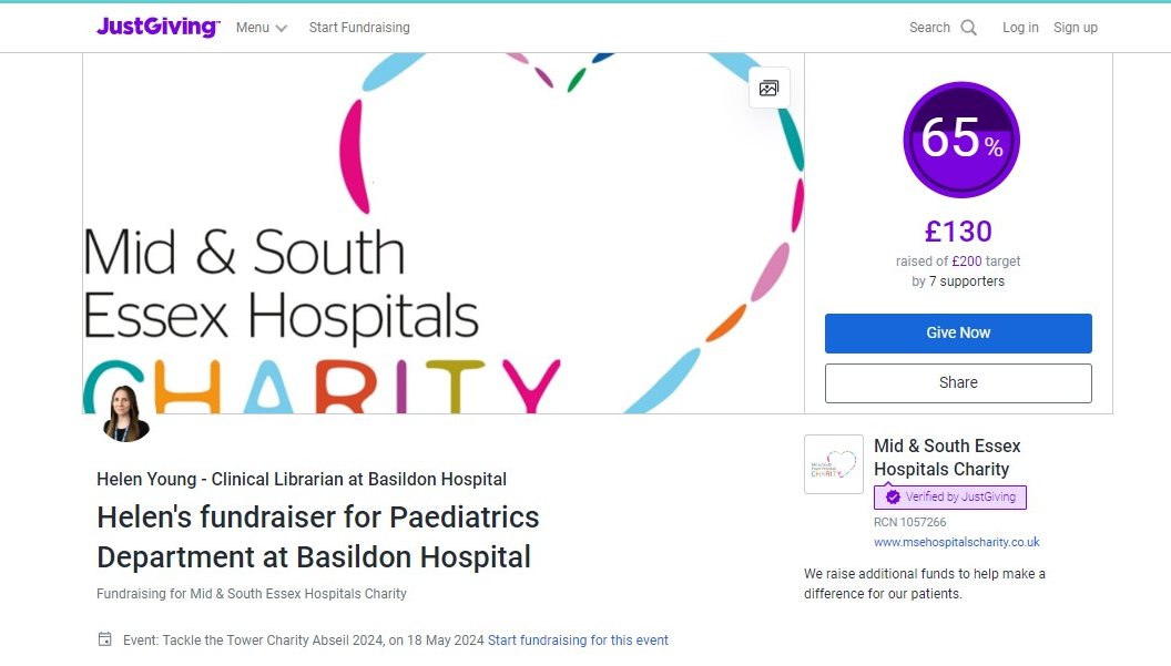 Please donate to Helen's #JustGiving page! She is our brave Clinical Librarian raising money for the children’s wards at Basildon Hospital by abseiling Southend Hospital’s 154ft tower block in the Tackle the Tower challenge... @MSEHospCharity justgiving.com/page/helen-you…