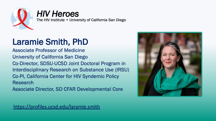 .@LaramieSmith is one of our #HIVHeroes for her steadfast dedication to #AcademicCommunityPartnerships in research. @UCSDHealthSci profiles.ucsd.edu/laramie.smith