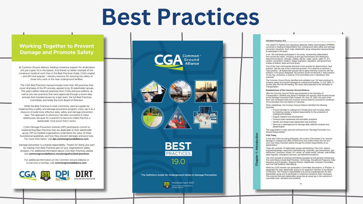 PHMSA and @CGAConnect (CGA) are committed to keeping people safe by  developing and promoting excavation best practices for safeguarding  underground utilities. Check out Best Practices, Version 19 on CGA's  webpage https://t.co/yezMPNZZ2l #TheMoreYouKnow, image size:1200x675